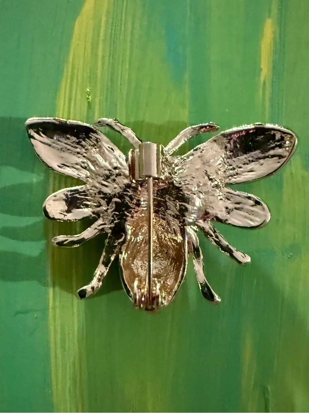 Gold-Tone Yellow & Black Bee Brooch with Crystal Accent